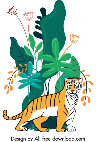 [ai] Wilderness painting tiger sketch colorful flat handdrawn Free vector 2.10MB