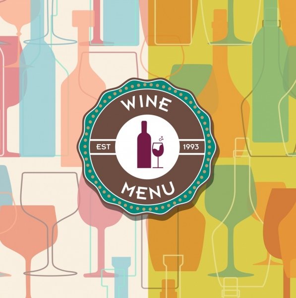 [ai] Wine advertising background colorful flat bottle glass icons Free vector 3.22MB