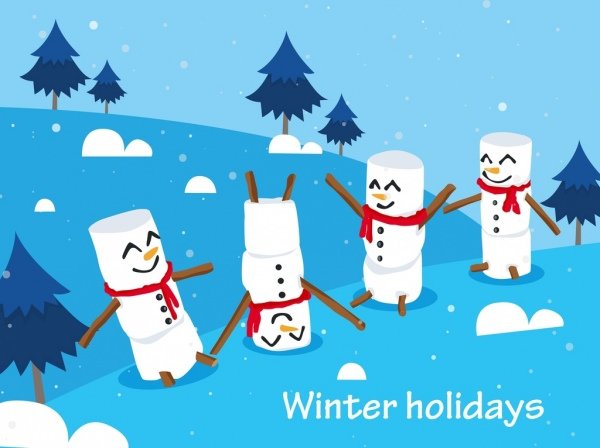 [ai] Winter holidays background cute snowman icons decor Free vector 2.45MB