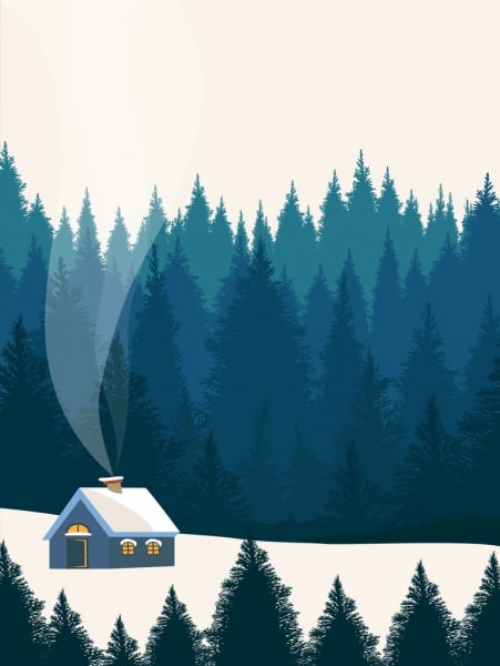 [ai] Winter scene painting outdoor snowy landscape cartoon design Free vector 18.04MB
