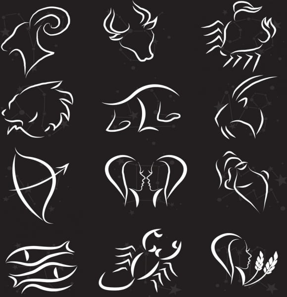 [ai] Zodiac signs collection black silhouettes design Free vector 3.08MB
