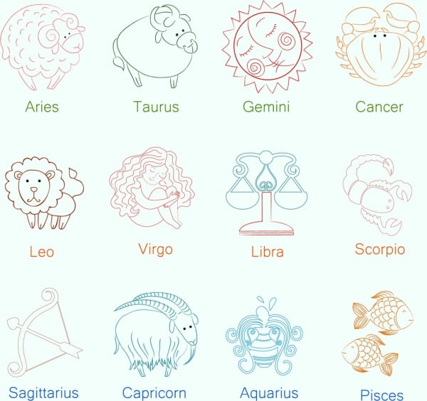 [ai] Zodiac signs sets colored hand drawn sketch Free vector 7.89MB