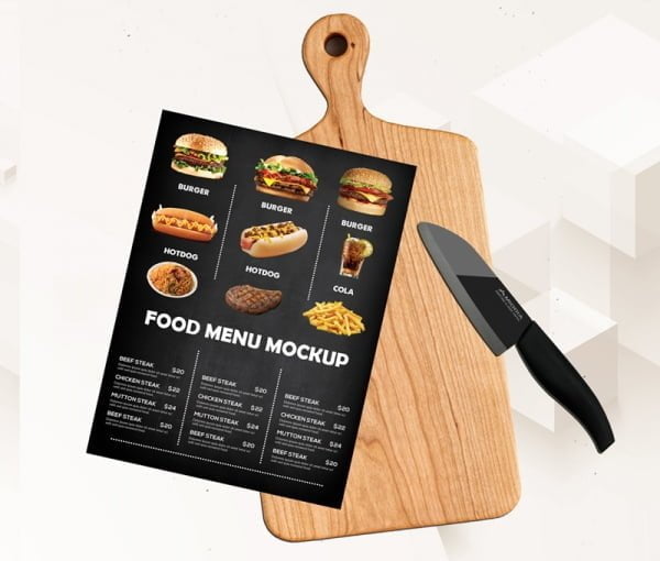 [psd] Food menu cutting board mockup Free psd 14.69MB