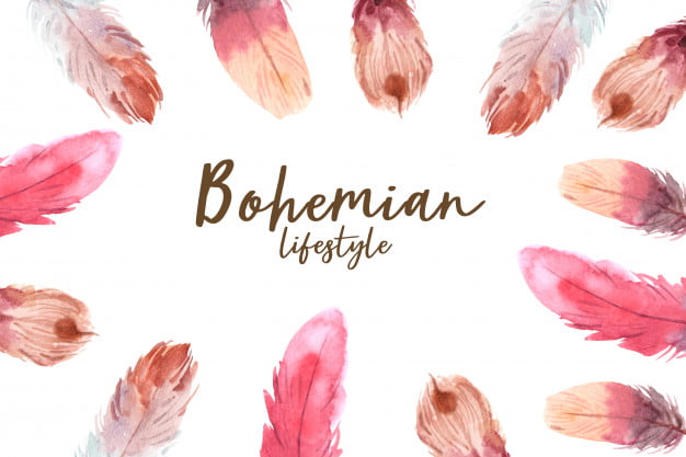 [ai] Bohemian frame design with feathers watercolor illustration. Free Vector