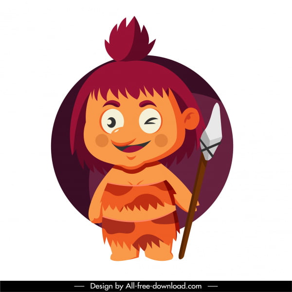 [ai] Caveman icon cute kid sketch cartoon character design Free vector 790.99KB
