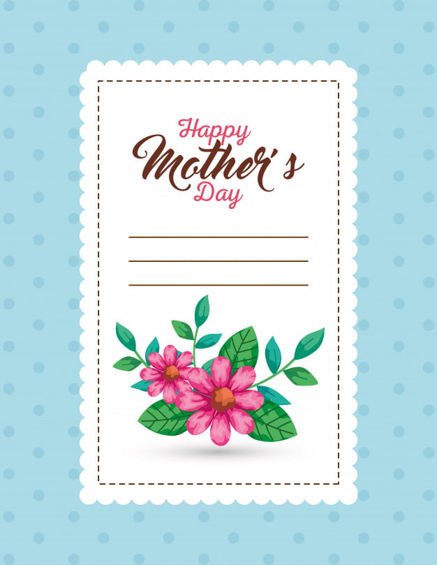 [ai] Flowers with leaves card of happy mothers day over pointed background vector design Free Vector
