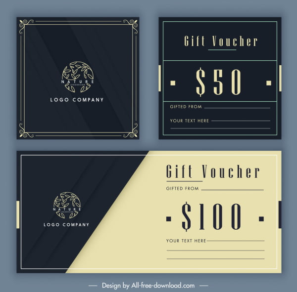 [ai] Gift voucher templates classic elegant plain decor Free vector 4.33MB