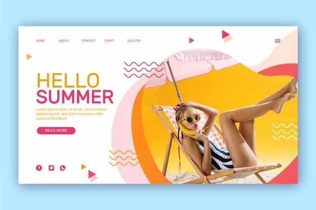 [ai] Hello summer landing page with photo Free Vector