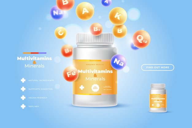 [ai] Realistic vitamin complex package Free Vector