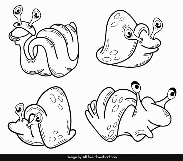 [ai] Snail species icons funny handdrawn cartoon sketch Free vector 1.34MB