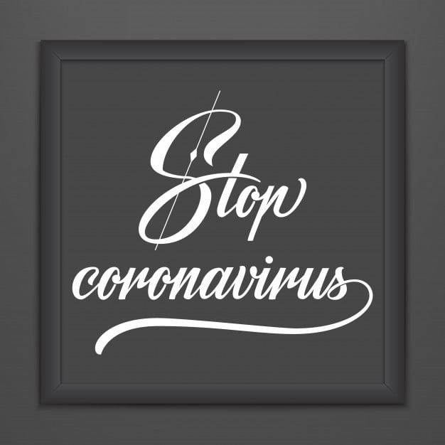 [ai] Stop coronavirus lettering in dark frame. vector hand drawn typography design. stop coronavirus motivational quote. pandemic outbreak of covid-19 2019-ncov warning. Free Vector