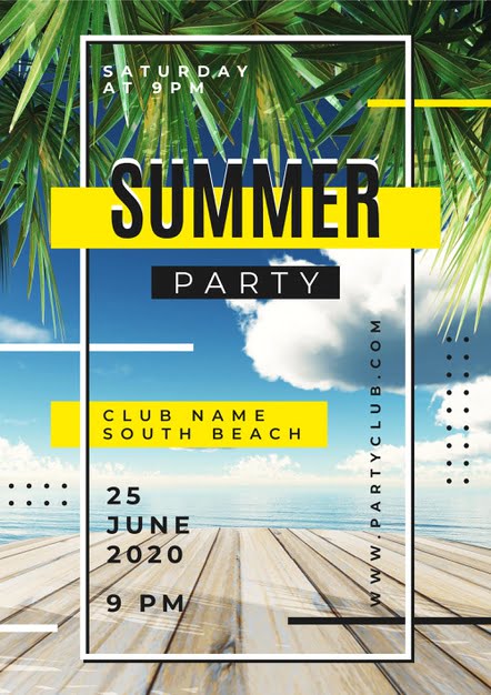 [ai] Summer party poster template with photo Free Vector