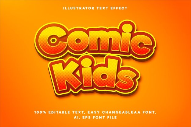 [ai] Text effect in gradient orange comic kids words Free Vector