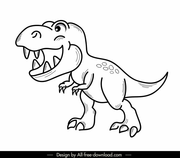 [ai] Trex dinosaur icon black white handdrawn cartoon sketch Free vector 2.38MB