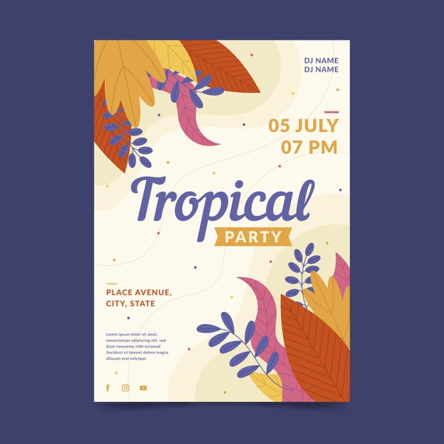 [ai] Tropical party poster template style Free Vector
