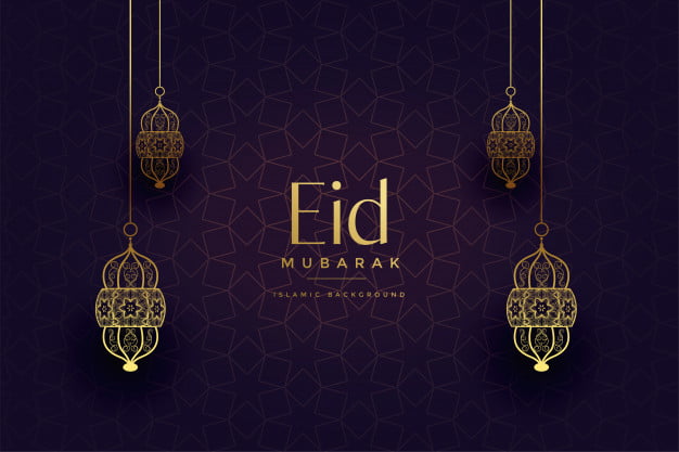 [ai] Attractive golden islamic lanterns eid festival background Free Vector