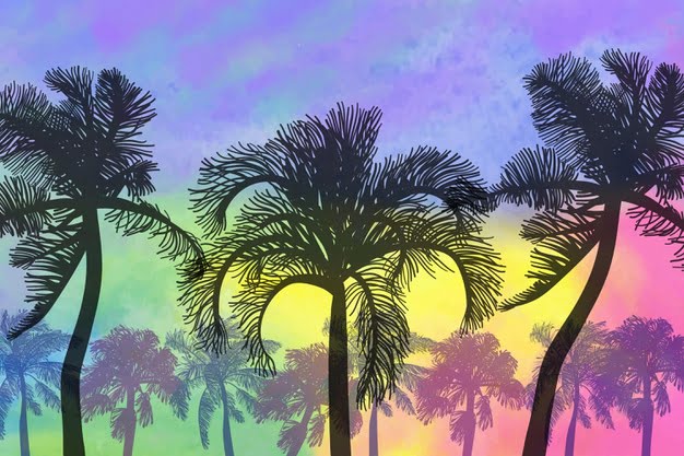 [ai] Colorful palm silhouettes background Free Vector