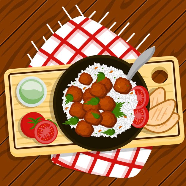 [ai] Comfort food illustration with rice and meatballs Free Vector