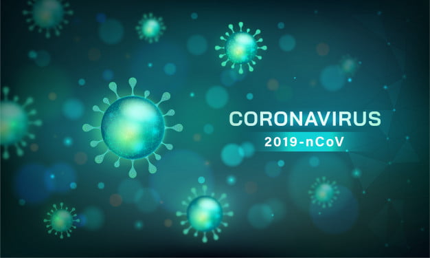 [ai] Coronavirus banner. virus cell in microscopic view Free Vector