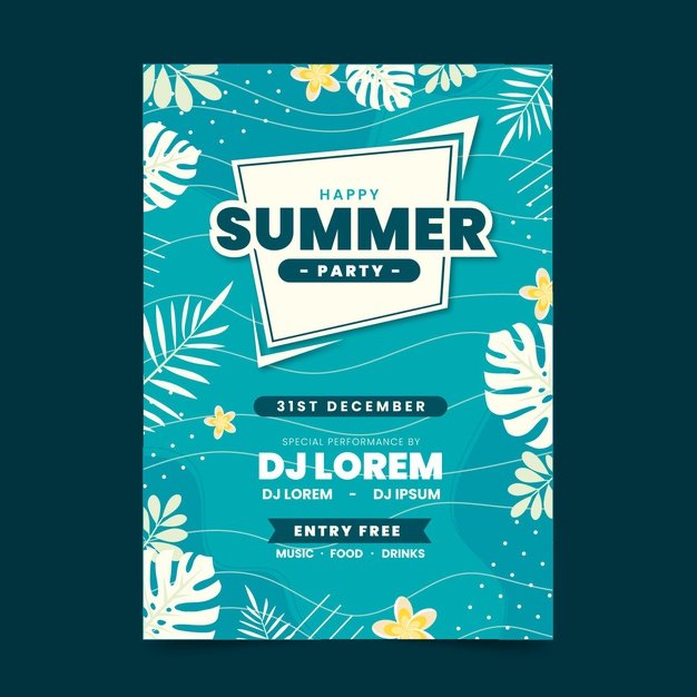 [ai] Flat design summer party poster Free Vector
