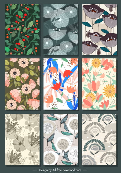 [ai] Floral background templates colorred retro design Free vector 6.82MB