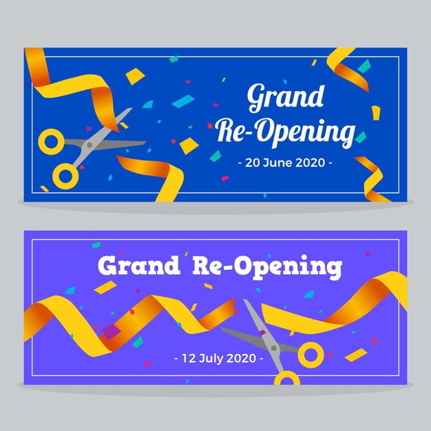 [ai] Grand re-opening banners with golden ribbons Free Vector