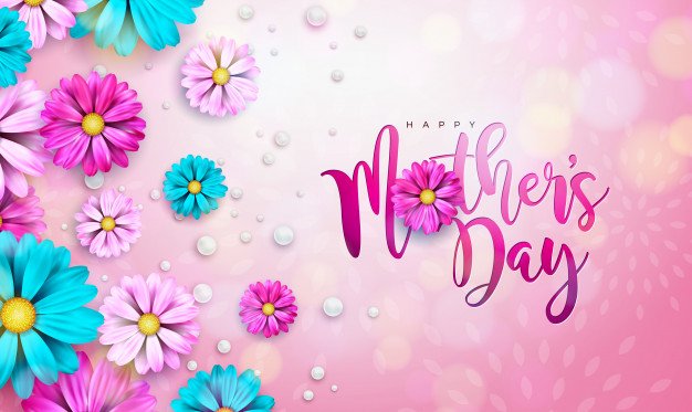 [ai] Happy mother’s day greeting card design with flower and typography letter on pink background. Free Vector