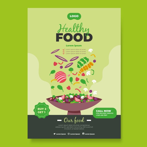 [ai] Healthy food poster template Free Vector