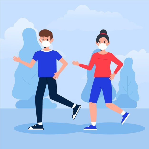 [ai] Runners with medical masks Free Vector