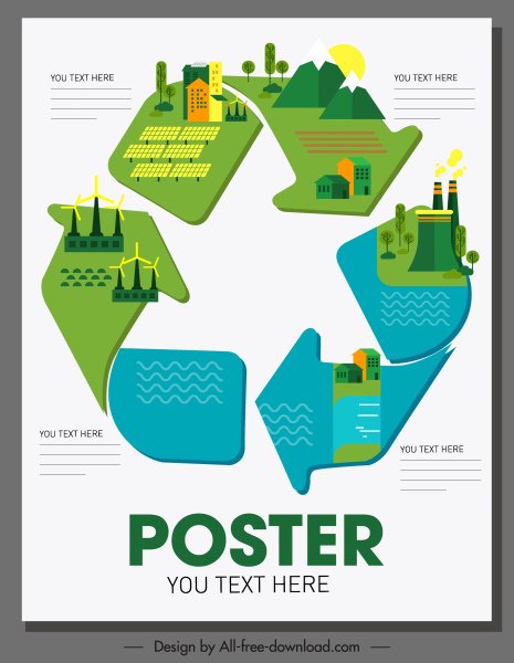 [ai] Eco poster template environment elements recycle arrow sketch Free vector 2.78MB