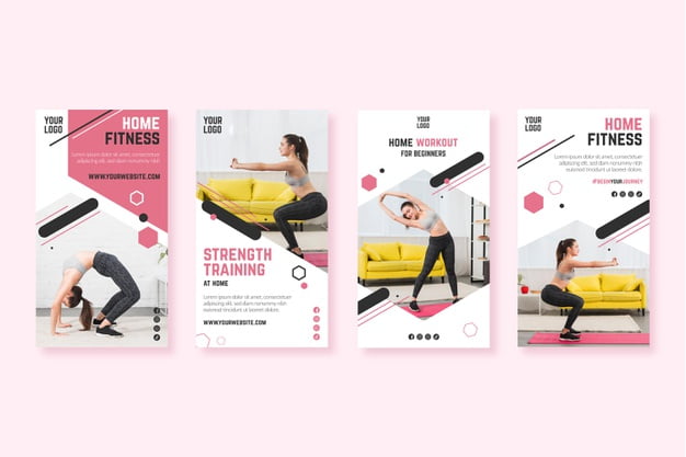 [ai] Home fitness instagram stories template Free Vector