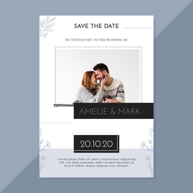 [ai] Minimalist wedding invitation template with photo Free Vector