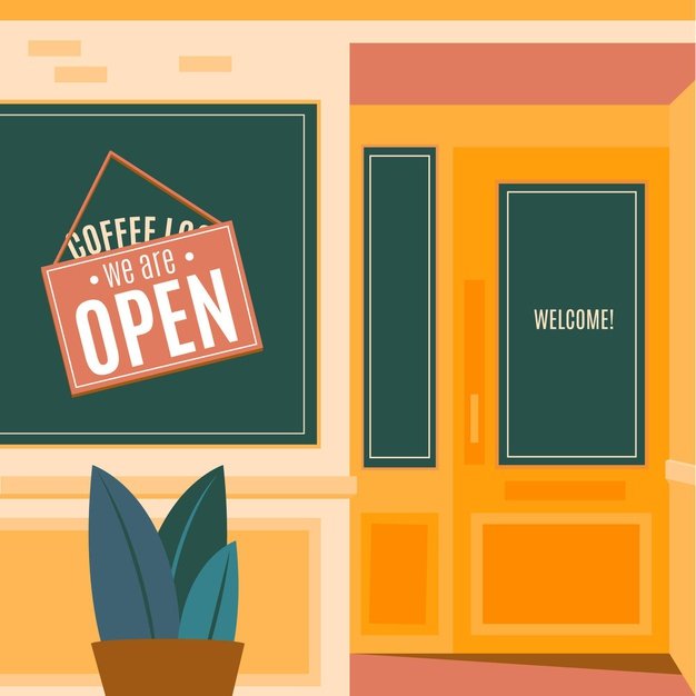 [ai] Shop with the sign we are open Free Vector