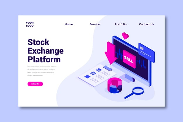 [ai] Stock exchange platform landing page template Free Vector