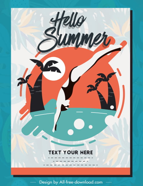 [ai] Summer poster beach swimming sketch colored flat classic Free vector 5.00MB
