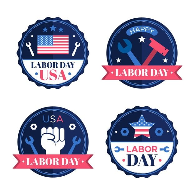 [ai] Flat design usa labor day badge collection Free Vector