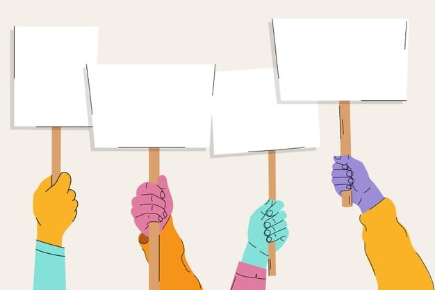 [ai] Hands with placards concept Free Vector