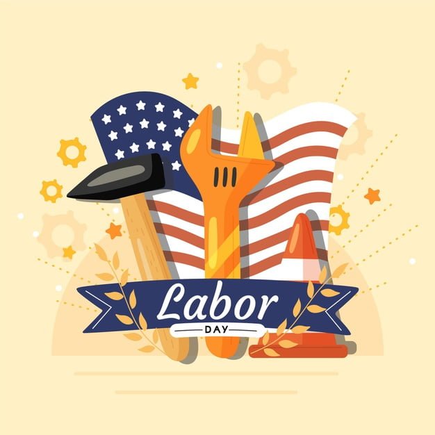 [ai] Labor day with tools and flag Free Vector