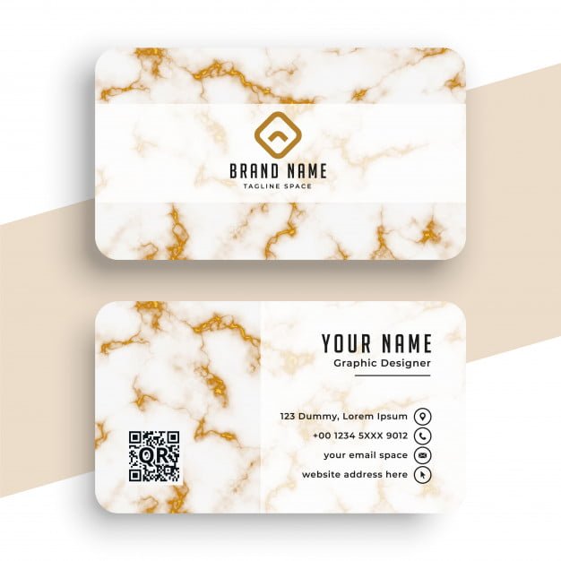 [ai] Marble texture white and gold business card Free Vector