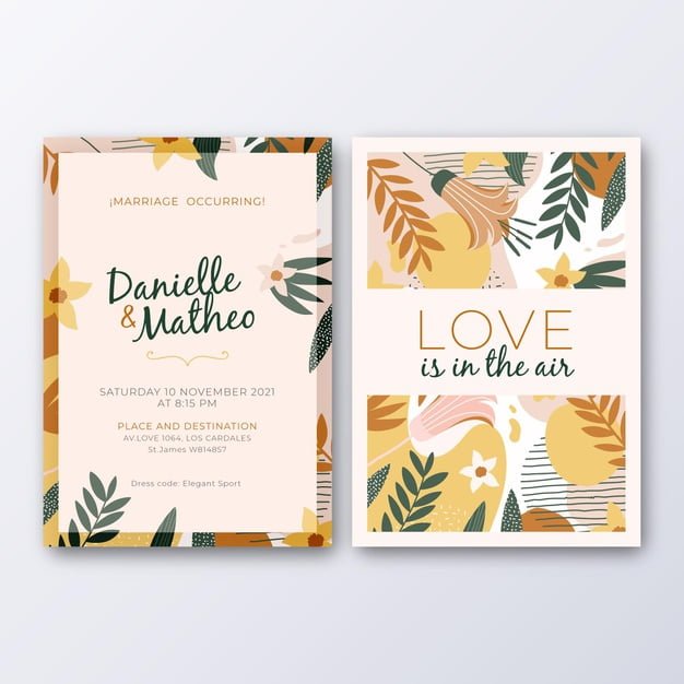 [ai] Wedding invitation template with leaves Free Vector