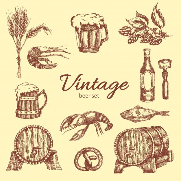 [ai] Beer vintage monochrome set Free Vector