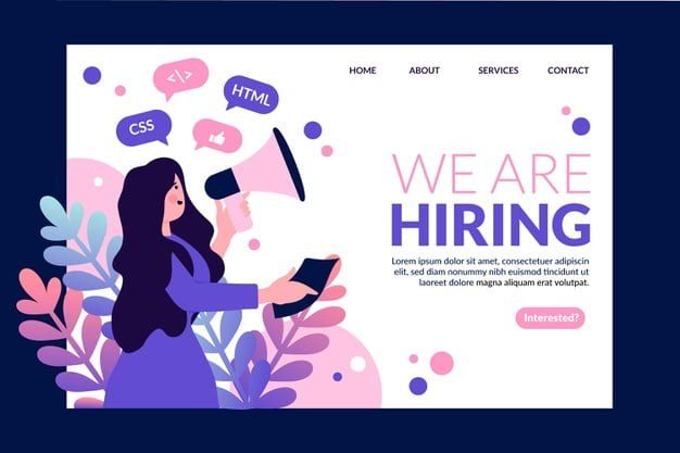[ai] Hiring landing page template with woman illustrated Free Vector