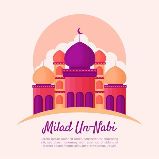 [ai] Milad-un-nabi greeting card with mosque Free Vector