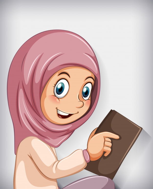 [ai] Muslim girl reading the book Free Vector
