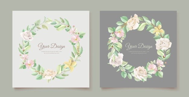 [ai] Soft green floral wedding invitation card set Free Vector