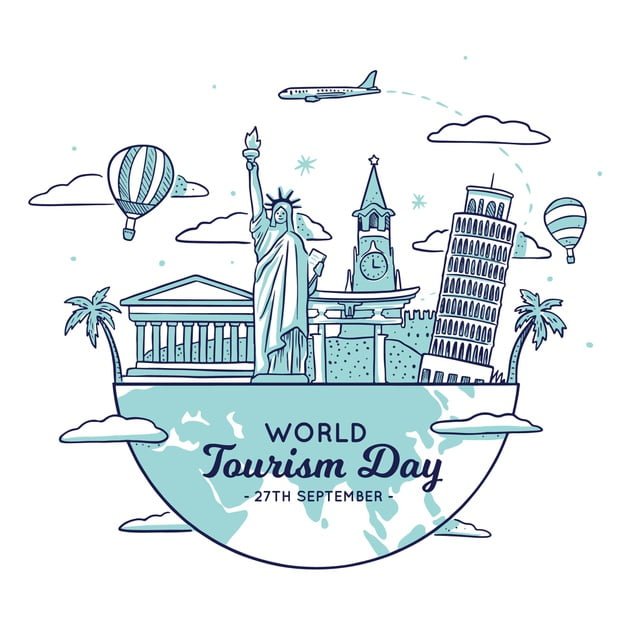 [ai] Tourism day illustration with different landmarks Free Vector