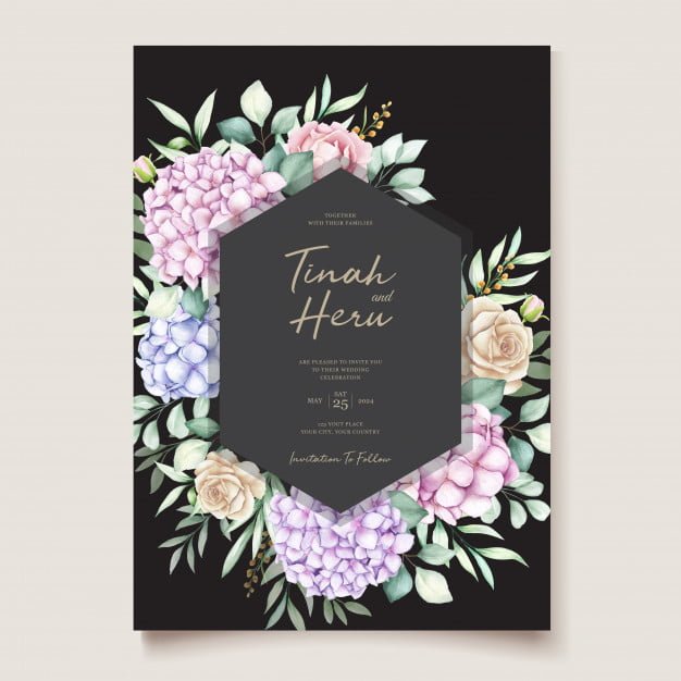 [ai] Watercolor hydrangea wedding invitation card template Free Vector