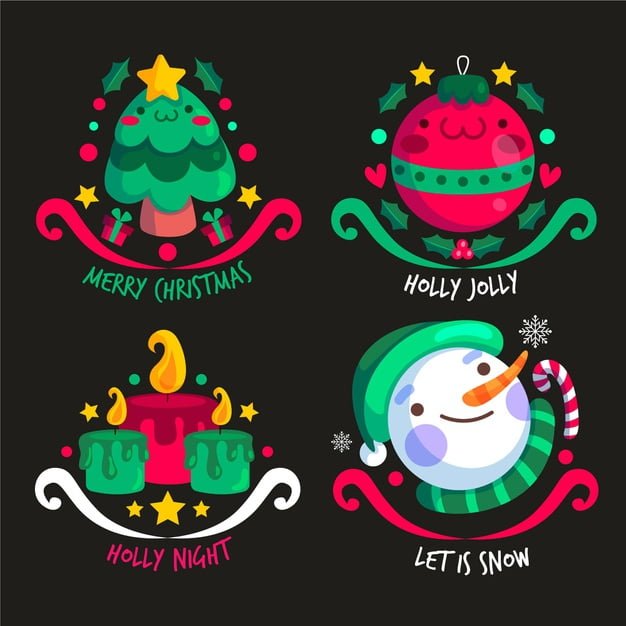 [ai] Christmas badge collection in flat design Free Vector