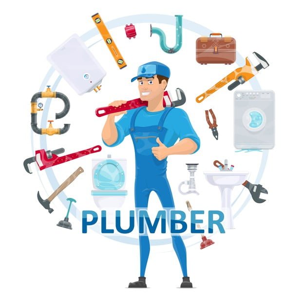 [ai] Colorful plumbing round composition Free Vector