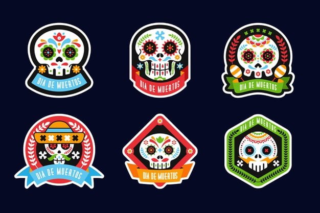 [ai] Día de muertos badge collection in flat design Free Vector
